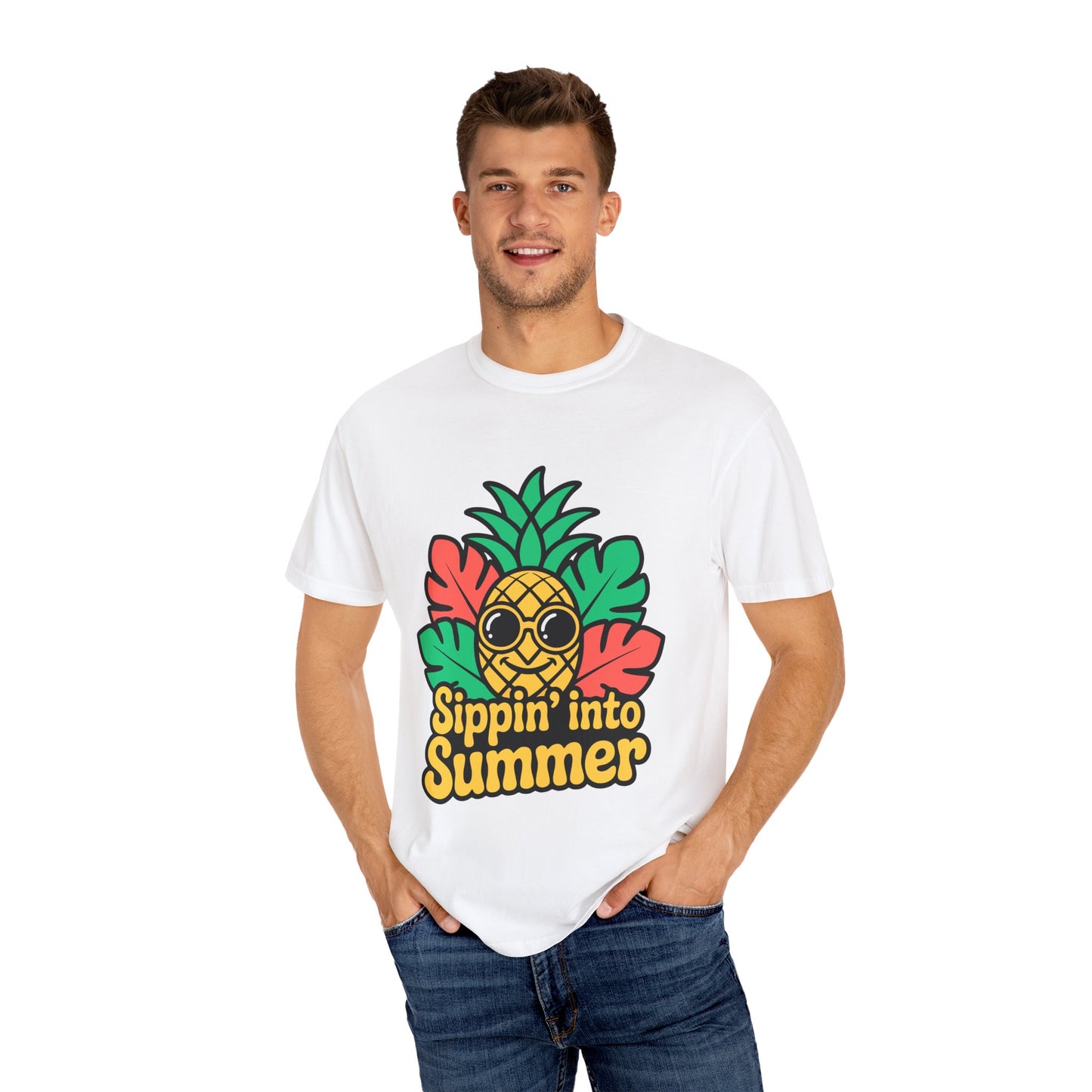 Sippin' into Summer Unisex T-Shirt - Fun Pineapple Design for Beach Days