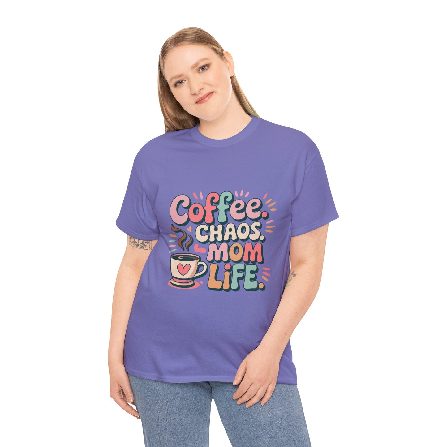 Coffee Chaos Mom Life Unisex Heavy Cotton Tee | Funny Mom Shirt