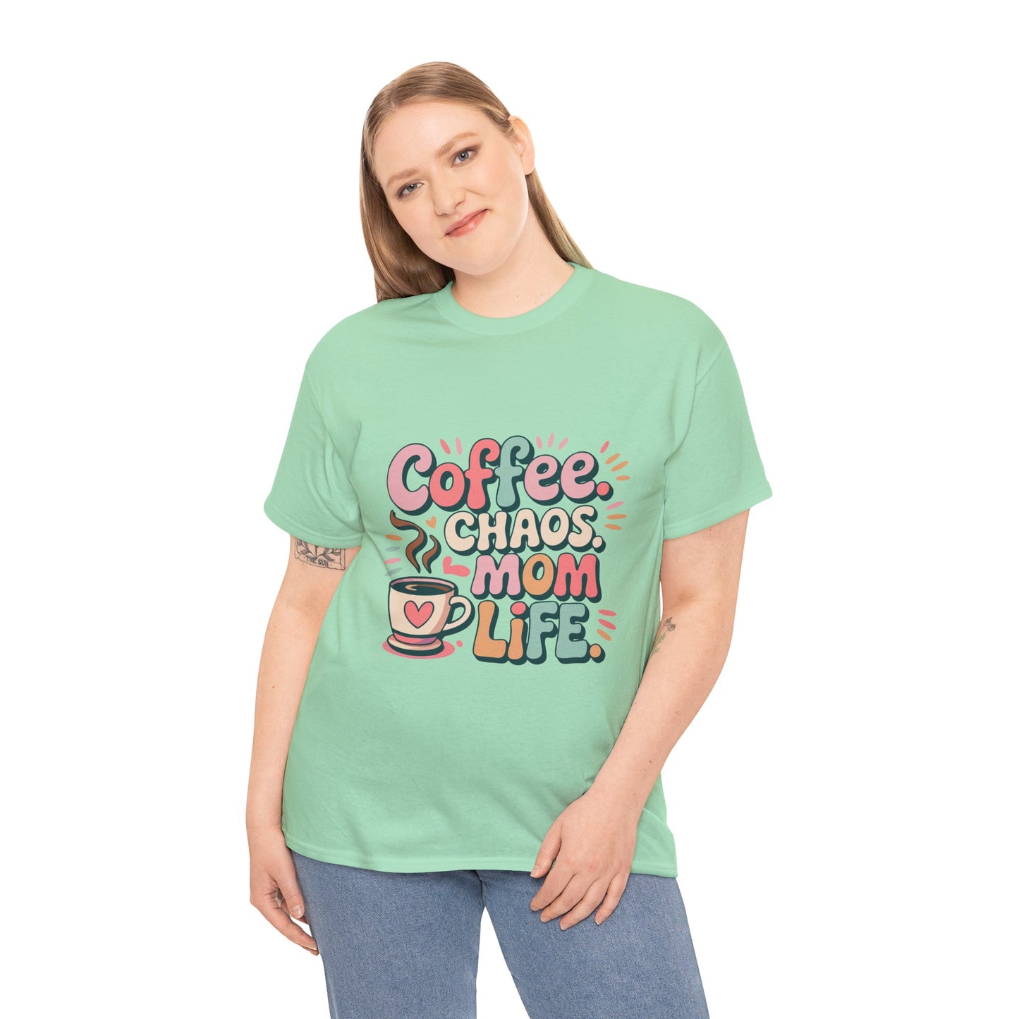 Coffee Chaos Mom Life Unisex Heavy Cotton Tee | Funny Mom Shirt