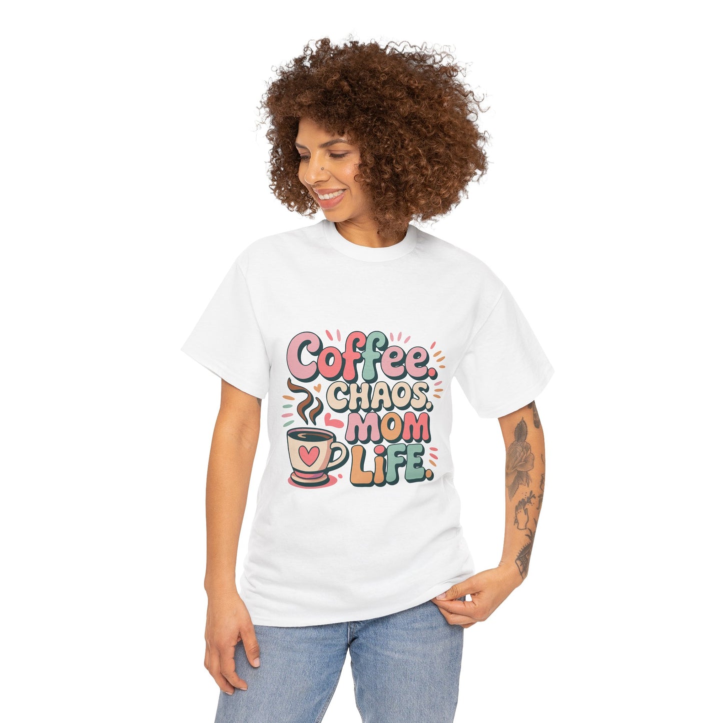 Coffee Chaos Mom Life Unisex Heavy Cotton Tee | Funny Mom Shirt