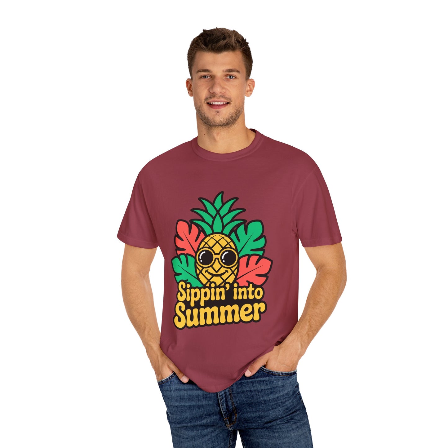 Sippin' into Summer Unisex T-Shirt - Fun Pineapple Design for Beach Days