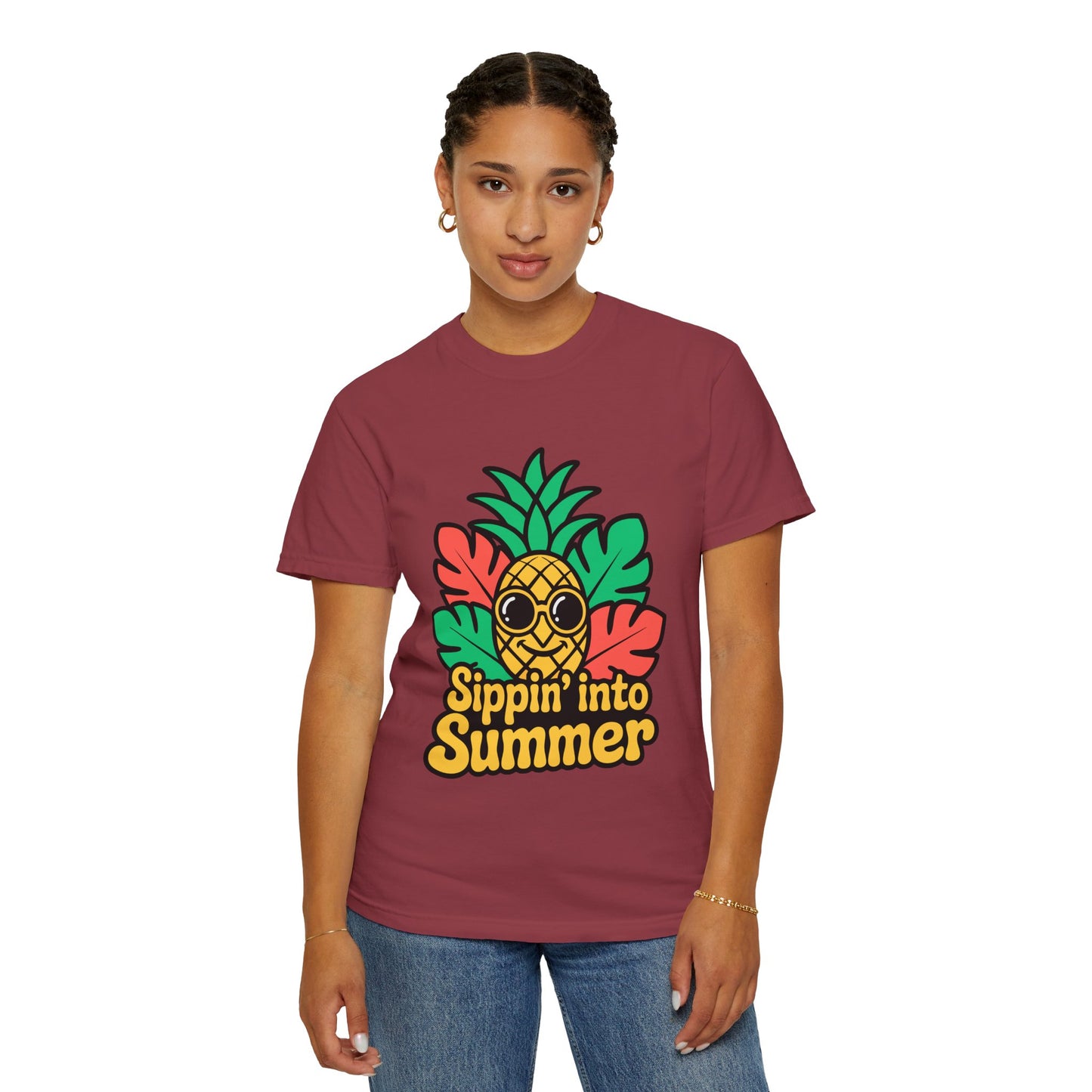 Sippin' into Summer Unisex T-Shirt - Fun Pineapple Design for Beach Days