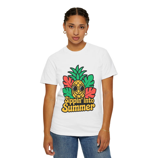 Sippin' into Summer Unisex T-Shirt - Fun Pineapple Design for Beach Days