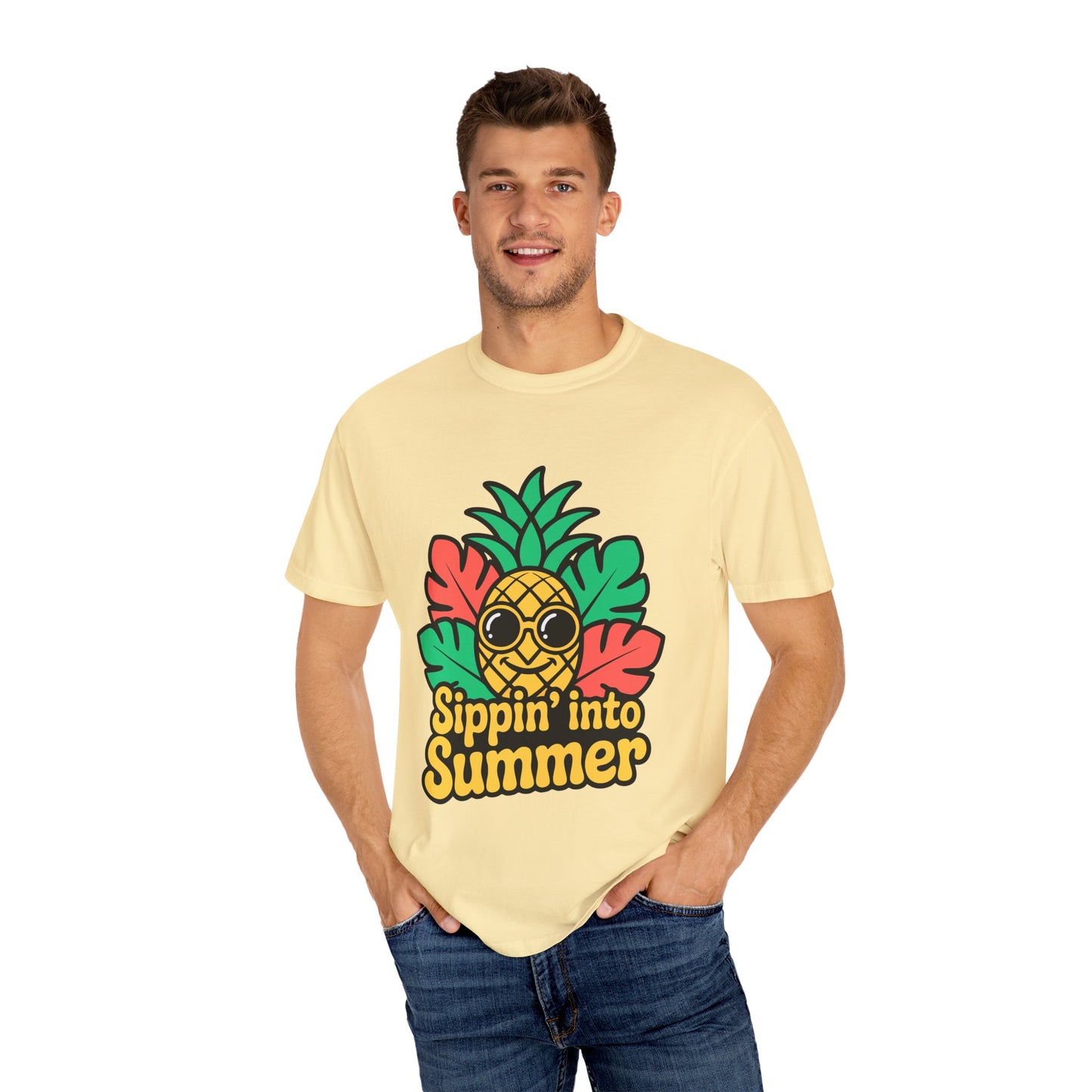 Sippin' into Summer Unisex T-Shirt - Fun Pineapple Design for Beach Days