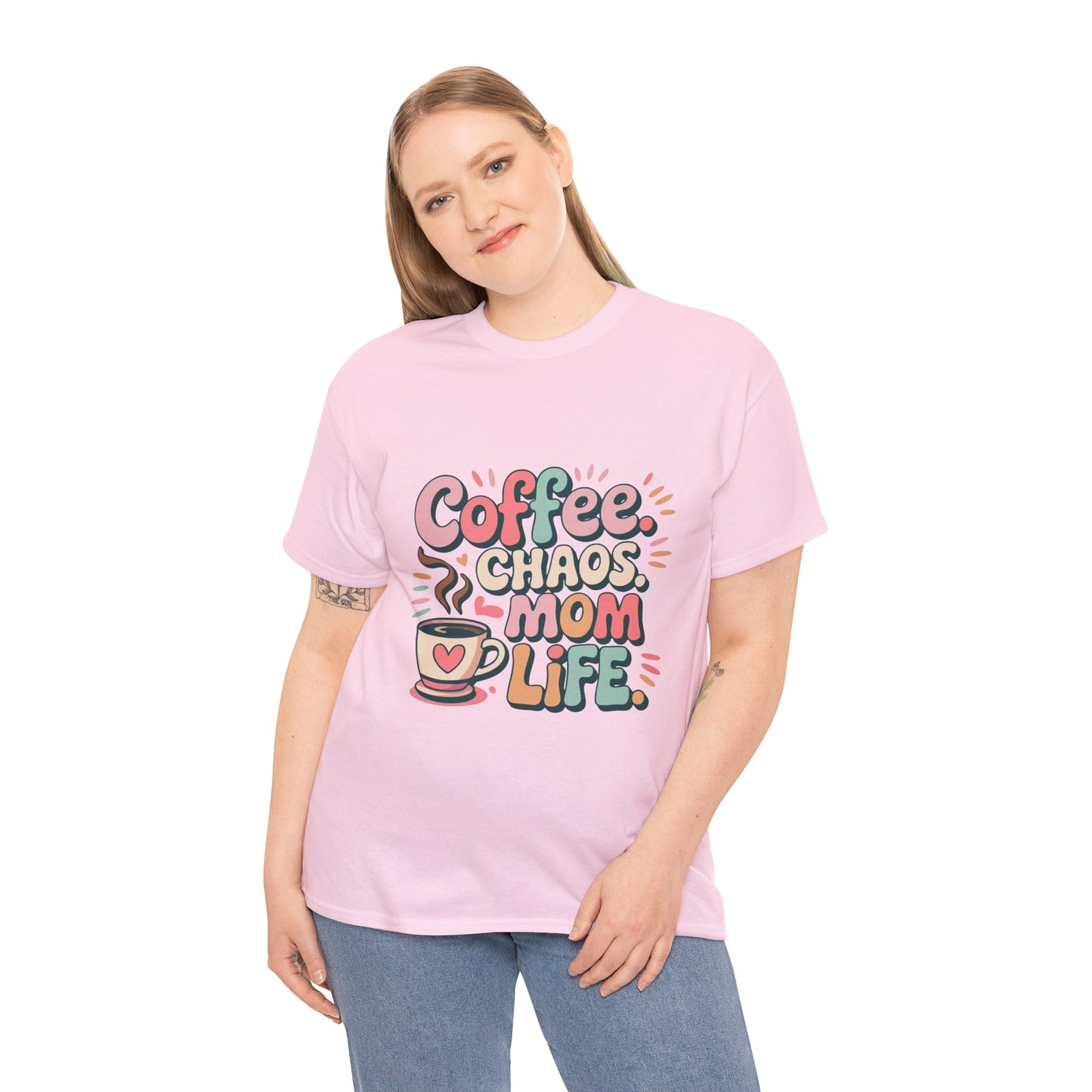 Coffee Chaos Mom Life Unisex Heavy Cotton Tee | Funny Mom Shirt
