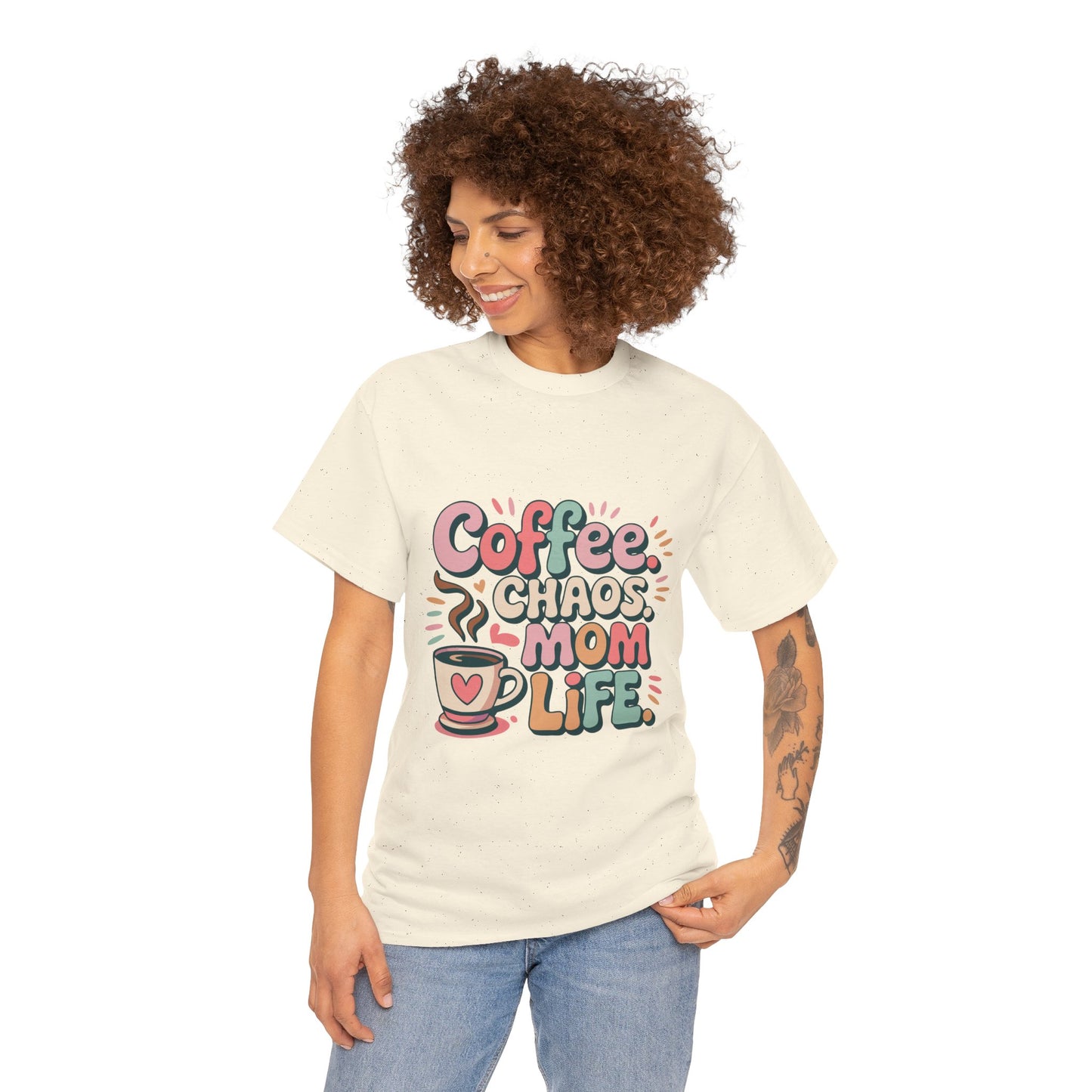 Coffee Chaos Mom Life Unisex Heavy Cotton Tee | Funny Mom Shirt